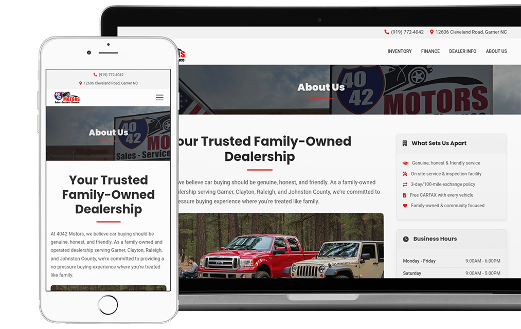 A KGI dealer website shown on desktop and mobile
