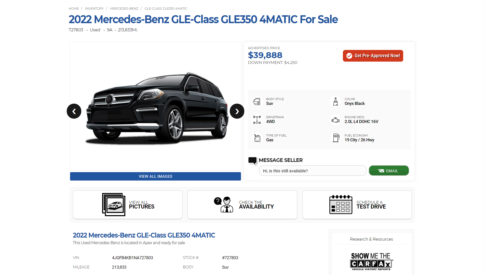 Sample dealer vehicle detail page on a KGI website